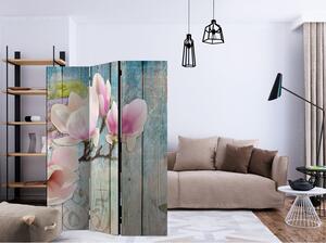 Rumsavdelare / Skärmvägg - Pink Flowers on Wood - 135x172