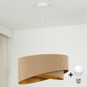 LED ljuskrona med textilsladd LYRA 1xE27/15W/230V brun/guld