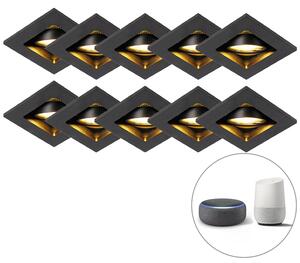 Set med 10 smarta infällda spotlights svarta inkl Wifi GU10 - Qure