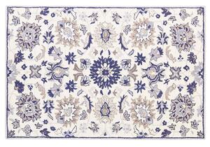 Matta Beige och Blå Ull 140 x 200 cm Tjock Tät lugg Orientaliskt mönster Beliani