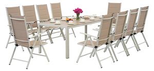 Trädgårdsmöbler i aluminium med stort Polywood Verona-bord för 10 personer Garden Point beige