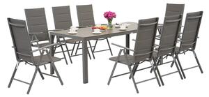 Garden Point trädgårdsmöbler i grå aluminium med stort Polywood Verona-bord för 8 personer