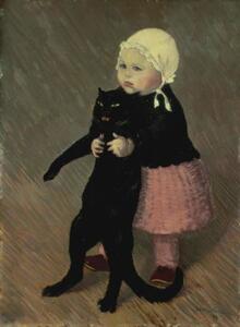 Theophile Alexandre Steinlen - Konsttryck A Small Girl with a Cat, 1889, (30 x 40 cm)