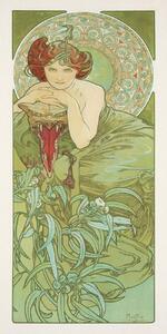 Konsttryck Emerald from The Precious Stones Series (Beautiful Distressed Art Nouveau Lady) - Alphonse / Alfons Mucha, (20 x 40 cm)
