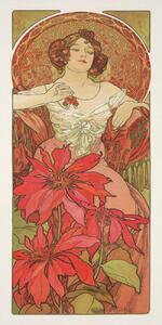Konsttryck Ruby from The Precious Stones Series (Beautiful Distressed Art Nouveau Lady) - Alphonse / Alfons Mucha, (20 x 40 cm)
