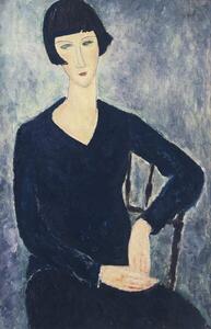 Bildreproduktion Young woman with a fringe or young seated woman in blue dress, Modigliani, Amedeo