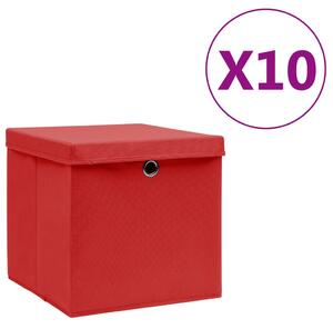 Förvaringslådor med lock 10 st 28x28x28 cm röd