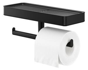 TIGER Carv toalettpappershållare med hylla; 10.5x10.6x10.5 cm (LxHxD); Svart