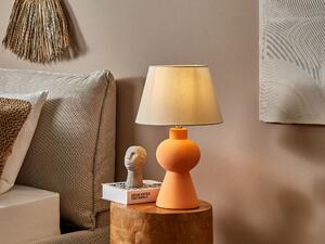 Bordslampa Orange Keramisk Sockel Linne Trumformad Skärm Minimalistisk Design Beliani