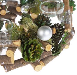 Ljushållare Grön Trä Syntetmaterial Kottar Kvistar för 4 ljus Juldekor Traditionell design Beliani