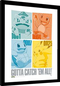 Inramad poster Pokemon - Pikachu & Kanto Starters