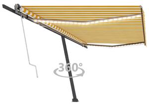 Automatisk markis med vindsensor & LED 500x300 cm gul/vit