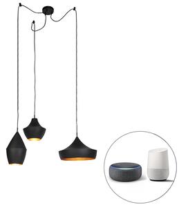 Set med 3 smarta hänglampor svart med guld inkl Wifi A60 - Depeche