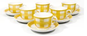 Teservis 6x ceramic cup Lucie med fat vit gul