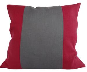 Randigt kuddfodral mörkgrått och rött i tvättat sanforiserat linne 50x50