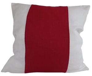 Randigt kuddfodral rött och vitt i tvättat sanforiserat linne 50x50