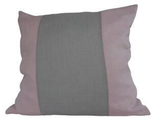 Randigt kuddfodral ljusgrått och rosa i tvättat sanforiserat linne 50x50