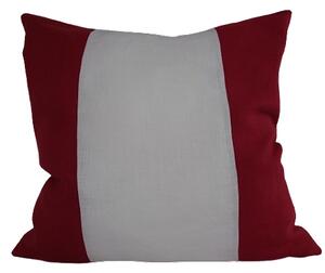 Randigt kuddfodral vitt och rött i tvättat sanforiserat linne 50x50