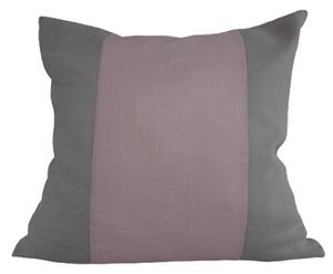 Randigt kuddfodral rosa och ljusgrått i tvättat sanforiserat linne 50x50