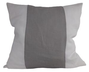 Randigt kuddfodral ljusgrått och vitt i tvättat sanforiserat linne 50x50