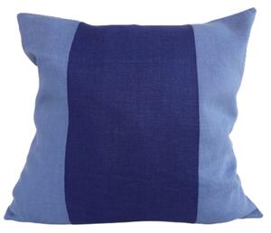 Randigt kuddfodral mörkblått och ljusblått i tvättat sanforiserat linne 50x50