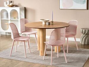 Uppsättning med 4 matstolar Rosa syntetisk sits och ben Öppen nätdesign Ryggstöd Modern minimalistisk Beliani