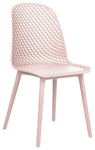 Uppsättning med 4 matstolar Rosa syntetisk sits och ben Öppen nätdesign Ryggstöd Modern minimalistisk Beliani