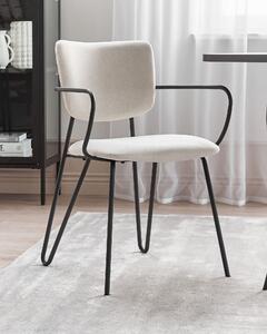 Uppsättning med 2 matstolar Krämfärgad polyester med strukturell tygklädsel Svarta metallben Armlöst böjt ryggstöd Modern modern design Beliani