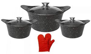 3x Grytor med Marmorbeläggning - Unik Design