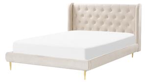Dubbelsäng Lamellbädd Beige Sammetsklädsel 140 x 200 cm Tuftad Sänggavel Modern Design Beliani