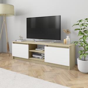 TV-bänk vit och sonoma ek 120x30x35,5 cm konstruerat trä