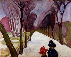 Bildreproduktion Allee in a whirlwind of snow, Munch, Edvard