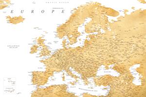 Karta Detailed map of Europe in gold, Blursbyai