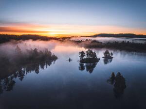Fotografi Aerial view - sunrise in the forest, Baac3nes
