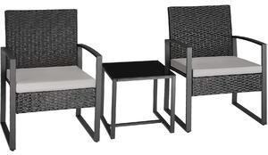 Tectake 404994 loungeset i konstrotting granada med bord för 2 personer, svart - ljusgrå/svart
