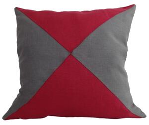 Triangelmönstrat kuddfodral rött och mörkgrått i tvättat sanforiserat linne 50x50