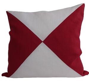 Triangelmönstrat kuddfodral vitt och rött i tvättat sanforiserat linne 50x50