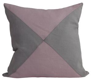 Triangelmönstrat kuddfodral rosa och ljusgrått i tvättat sanforiserat linne 50x50
