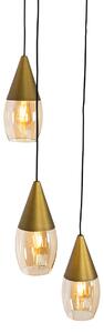Modern hänglampa guld med bärnstensfärgad glas 3-ljus - Drop