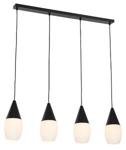 Modern hänglampa svart med opalglas 4-light - Drop