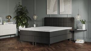 Emma Premium Kontinentalsäng 140x200 cm - Mörkgrå - Tuftad sänggavel - Svarta sängben