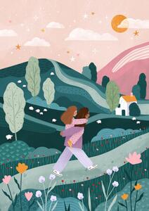 Illustration Mummy Daughter Countryside Walk, Bea Muller