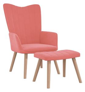 Vilstol med fotpall rosa sammet - Rosa