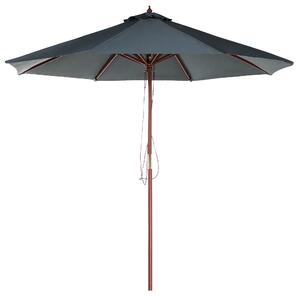 Trädgårdsparasoll Grå Tyg ø 270 x 237H cm Björkträ Stång Vikbar Utomhus Modern Beliani