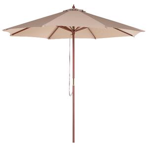 Trädgårdsparasoll Sandbeige Tyg ø 270 x 237H cm Björkträ Stång Vikbar Utomhus Modern Beliani