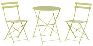 3 Delar Balkongset Lime Grön Metal Bord och 2 Stolar Utomhus Beliani
