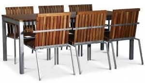 Alva matgrupp bord inkl. 6 stolar - Teak / Galvaniserat stål + Möbelvårdskit för textilier - Utematgrupper, Utemöbelgrupper, Ute