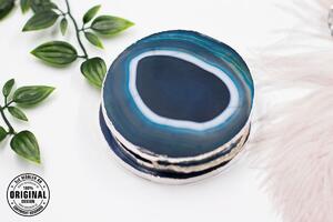 Glasunderlägg Turquoise Agat Rund Silver