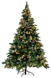 Konstgjord julgran Grön Syntetmaterial 180 cm Snöfrostade grenar LED Lights Kottar Högtid Beliani