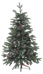 Konstgjord Julgran Grön PVC Metallbas 120 cm med kottar Järn Snöig Ekbär Traditionell Beliani